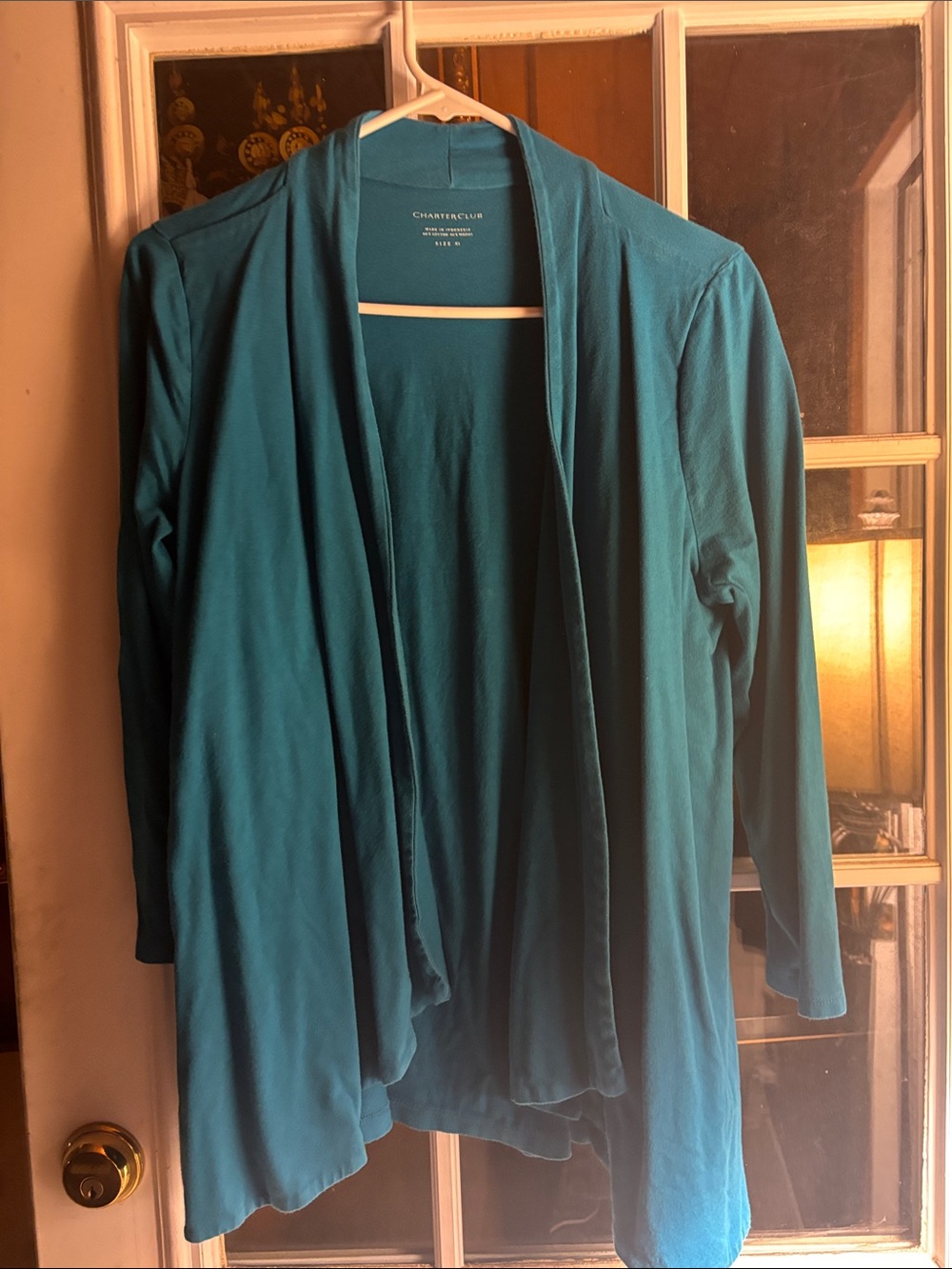 Charter Club Teal Open-Front Draped Cardigan
